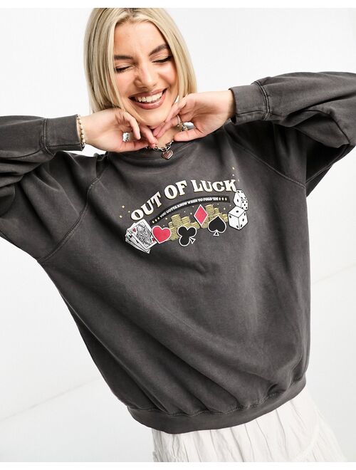 Daisy Street relaxed sweatshirt in vintage wash with lucky graphic