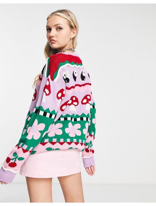 Daisy Street oversized sweater in cute print