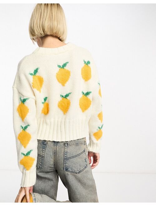 Daisy Street boxy chunky sweater in lemon knit