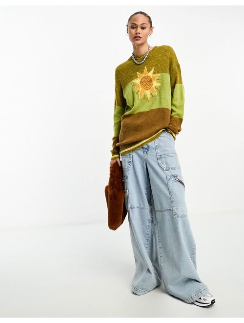 Daisy Street relaxed sweater in sun stripe knit