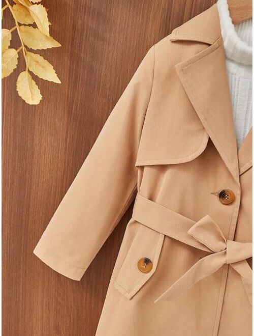 SHEIN Little Girls' Woven Solid Oversized Collared Casual Long Coat
