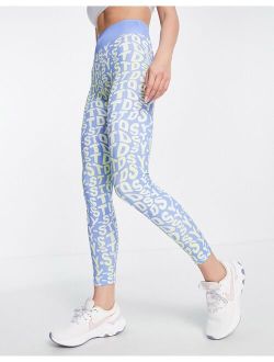 Active all-over logo leggings in blue and yellow