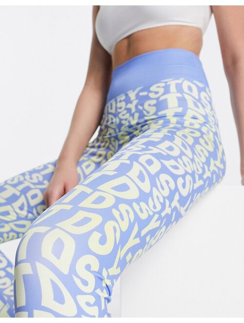 Daisy Street Active all-over logo leggings in blue and yellow