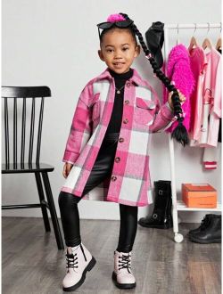 Kids Cooltwn Young Girl Urban Elegant Plaid Jacquard Loose Mid-length Coat