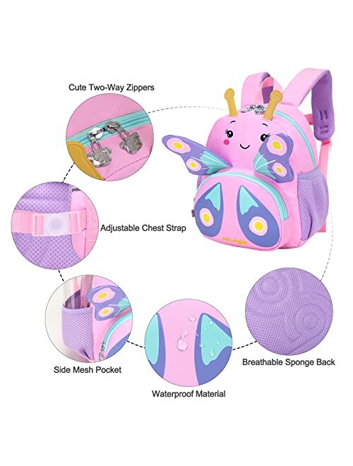 SUN EIGHT Toddler Backpack for Girls Kids Backpack Cute 3D Cartoon School Bag for Baby Girl Boy 1-5 YearsButterfly