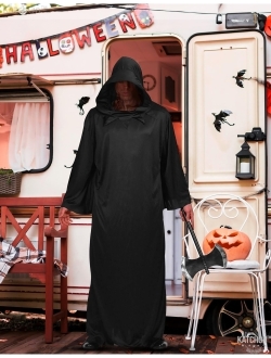 KatchOn, Halloween Grim Reaper Costume Adult - One Size Halloween Costume for Men | Black Robe with Hood Costume for Halloween Costume Party | Black Adult Reaper Costume 