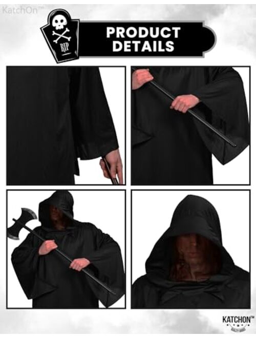KatchOn, Halloween Grim Reaper Costume Adult - One Size Halloween Costume for Men | Black Robe with Hood Costume for Halloween Costume Party | Black Adult Reaper Costume 