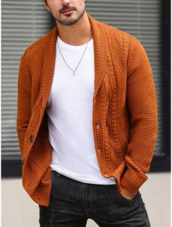 Manfinity Homme Men Shawl Collar Cable Knit Cardigan