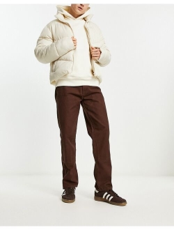 contrast stitch straight leg pants in brown