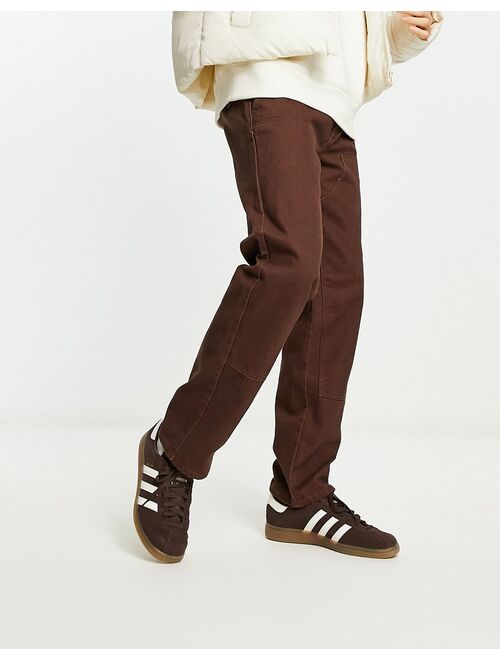 New Look contrast stitch straight leg pants in brown