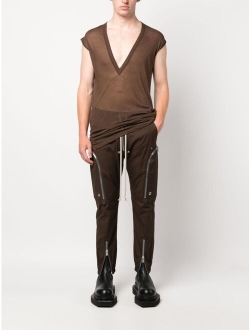 zip-pockets tapered-leg trousers