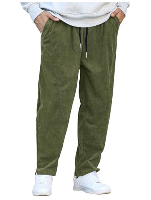 COOFANDY Men's Corduroy Pants Elastic Waist Drawstring Harem Pants Fashion Loose Casual Long Trousers with 4 Pockets