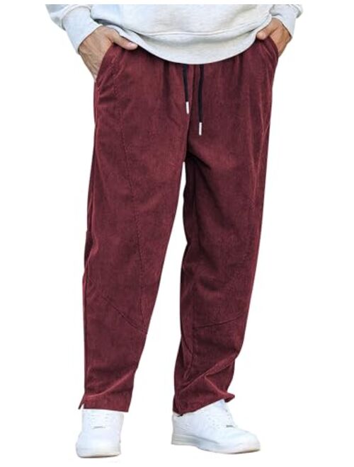 COOFANDY Men's Corduroy Pants Elastic Waist Drawstring Harem Pants Fashion Loose Casual Long Trousers with 4 Pockets