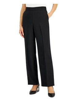 Petite Stretch Crepe Pull-On Wide-Leg Trousers