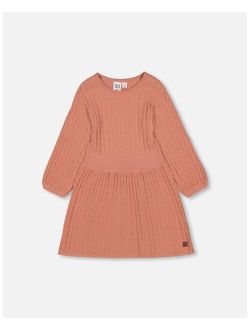 Girl 3/4 Sleeve Knitted Dress Cinnamon Pink - Child