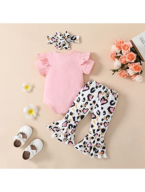 MIEKISA Baby Girls 0-18 Months Romper and Flared Pants Outfit