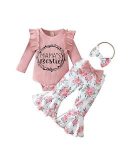 GRNSHTS Newborn Baby Girl Clothes Infant Baby Ruffle Long Sleeve Romper+Floral Flare Pants Bell Bottoms Outfit