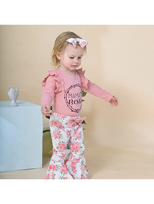 GRNSHTS Newborn Baby Girl Clothes Infant Baby Ruffle Long Sleeve Romper+Floral Flare Pants Bell Bottoms Outfit