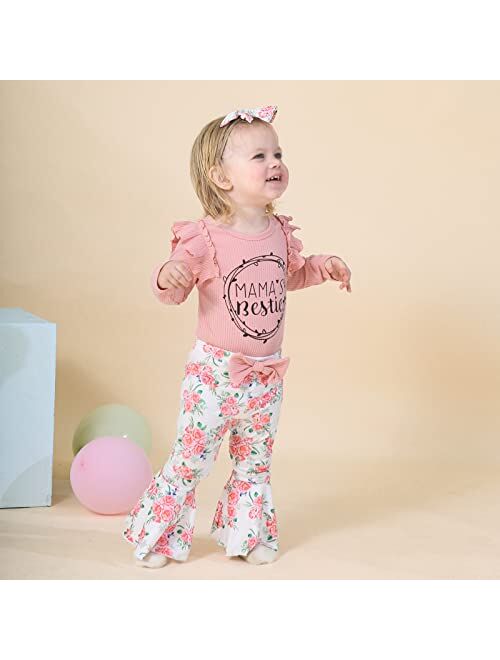 GRNSHTS Newborn Baby Girl Clothes Infant Baby Ruffle Long Sleeve Romper+Floral Flare Pants Bell Bottoms Outfit