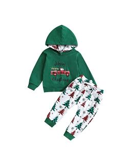 Ritatte Toddler Baby Boy Christmas Outfits Truck Long Sleeve Hoodie Sweatshirt Xmas Tree Pant 2Pcs Fall Winter Clothes Set