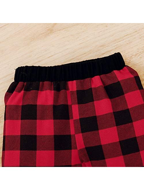 Sinhoon My First Christmas Outfit Baby Boy Long Sleeve Truck Rompers Xmas Plaid Pants Hat Clothes Set