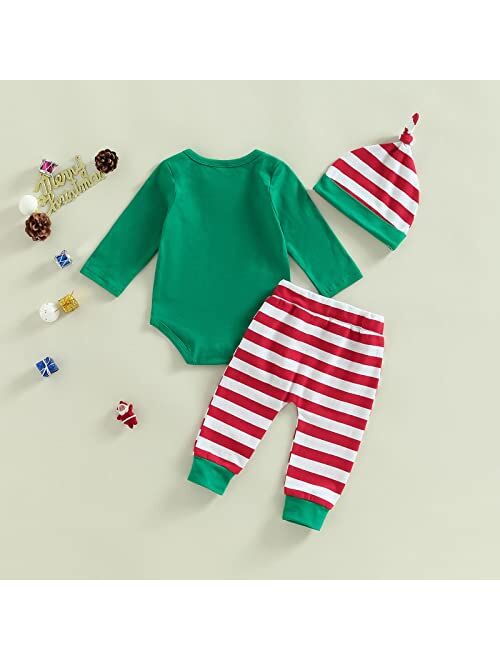 Fybitbo My First Christmas Baby Girl Boy Outfits Newborn Long Sleeve Romper Onesie Pants Hat Winter Christmas Clothes Set