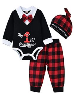 fioukiay Newborn Baby Boys Christmas Outfits Infant My First Christmas Buffalo Clothes Set Kids Xmax Romper with Pants