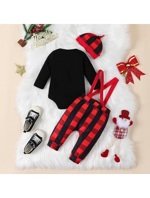 VINUOKER Infant Baby Gentleman Clothes Set First Christmas Outfit Xmas Santa Baby Jumpsuit Romper 3pc Cotton Outfit Set