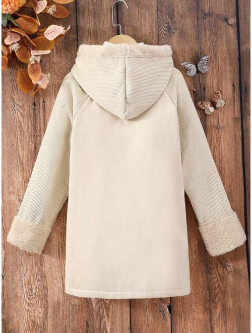 Tween Girl Dual Pocket Raglan Sleeve Hooded Thermal Lined Coat Without Sweater