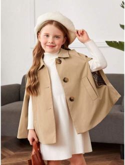 Young Girl Cloak Sleeve Button Front Cape Coat