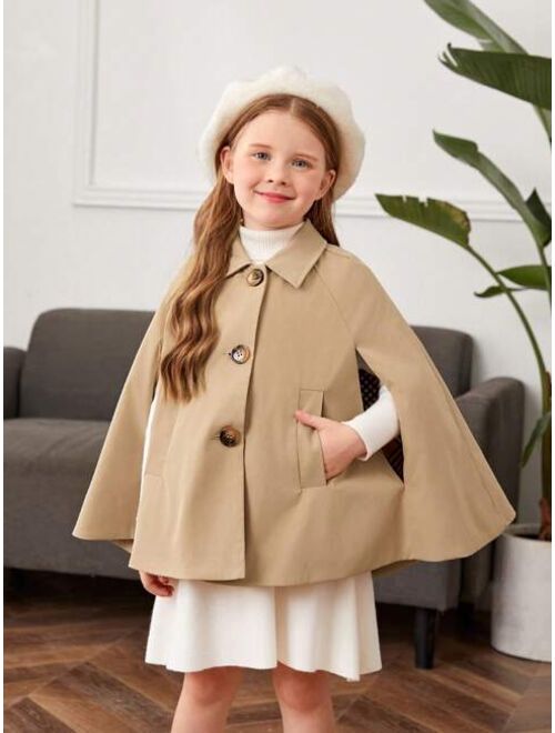 SHEIN Young Girl Cloak Sleeve Button Front Cape Coat