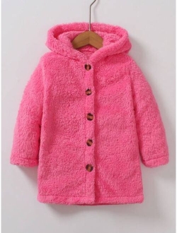 Kids EVRYDAY Toddler Girls Button Front Hooded Teddy Coat