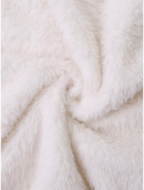 SHEIN Kids EVRYDAY Toddler Girls Button Front Hooded Teddy Coat