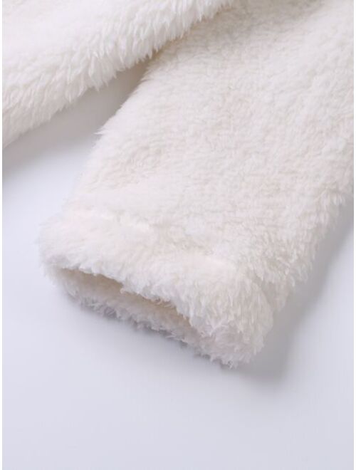 SHEIN Kids EVRYDAY Toddler Girls Button Front Hooded Teddy Coat