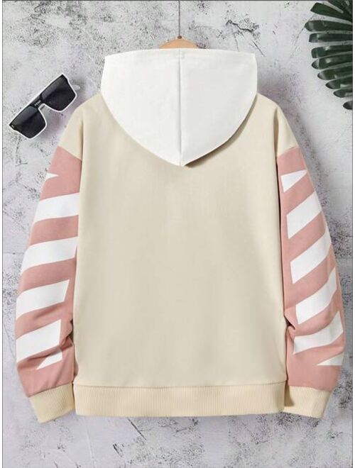 SHEIN Tween Girl Letter Graphic Striped Trim Drop Shoulder Jacket Without Hoodie