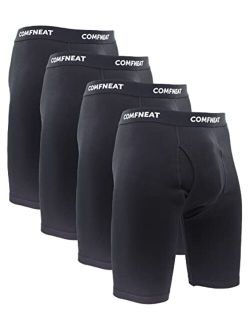 Comfneat Men's 9" Boxer Briefs Stretchy Cotton Spandex Underwear with Fly 4-Pack
