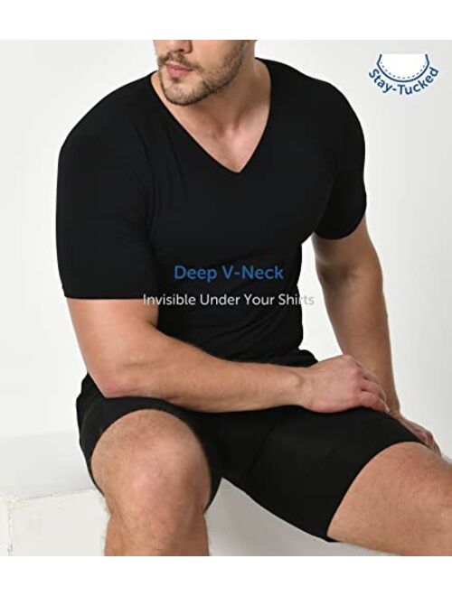 Comfneat Men's 3-Pack Undershirts Stretchy Cotton Spandex T-Shirts V-Neck Shirts for Men