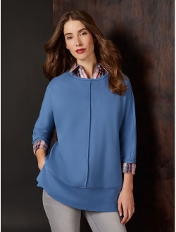 Women's Serenity Knit Tunic Top with Three Quarter Length Dolman Sleeves and Seam Details