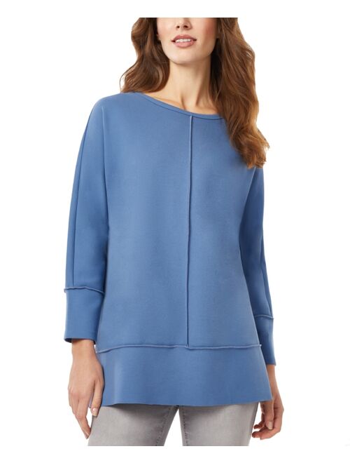 JONES NEW YORK Women's Serenity Knit Tunic Top with Three Quarter Length Dolman Sleeves and Seam Details