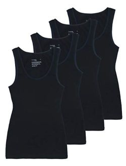 Comfneat Women's 4-Pack Slim-Fit Basic Tanks Cotton Casual Comfy Top Underwear Vests