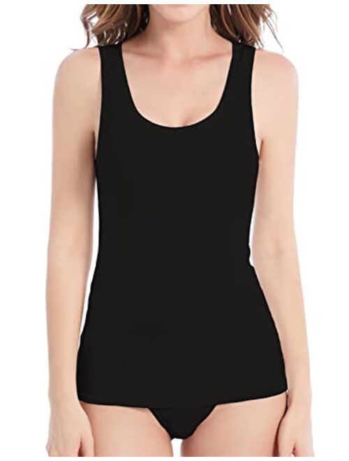 Comfneat Women's 4-Pack Slim-Fit Basic Tanks Cotton Casual Comfy Top Underwear Vests