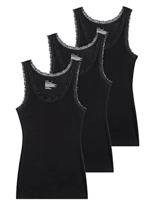 Comfneat Women's 3-Pack Sleepwear Lace Trim Tank Tops Stretchy Undershirts