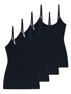 Comfneat Women's 4-Pack Slim-Fit Camisoles Cotton Adjustable Spaghetti Strap Top Underwear