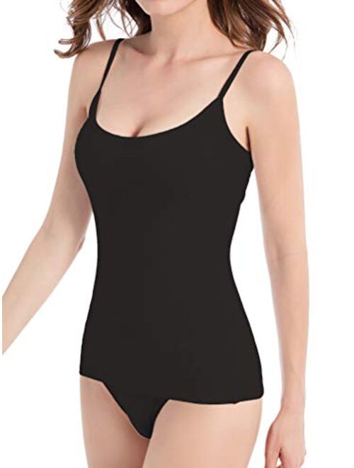 Comfneat Women's 4-Pack Slim-Fit Camisoles Cotton Adjustable Spaghetti Strap Top Underwear