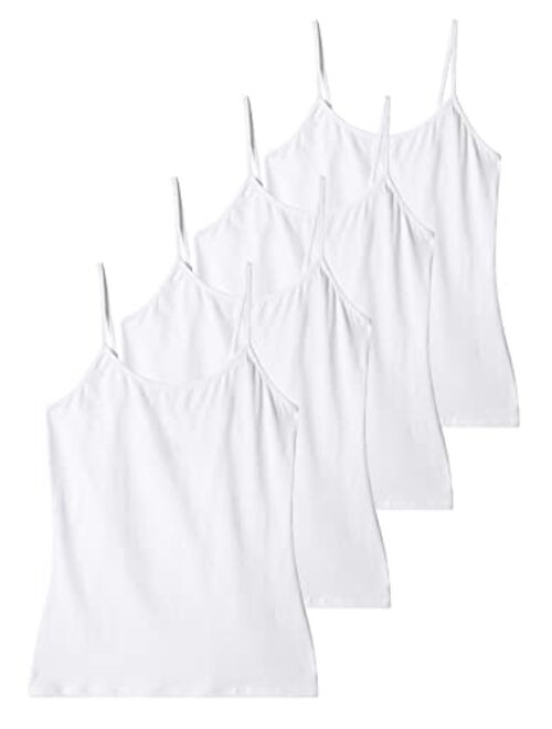 Comfneat Women's 4-Pack Stretchy Camisoles Cotton Spandex Undershirts Adjustable Spaghetti Strap