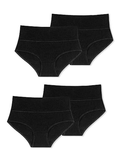 Comfneat Women's 4-Pack High Waisted Briefs Stretchy Cotton Spandex Underwear