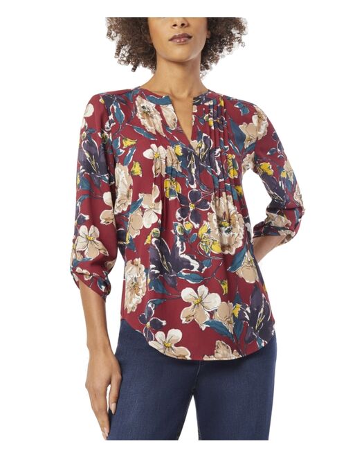 JONES NEW YORK Women's Floral-Print Pintuck Roll-Tab Shirt