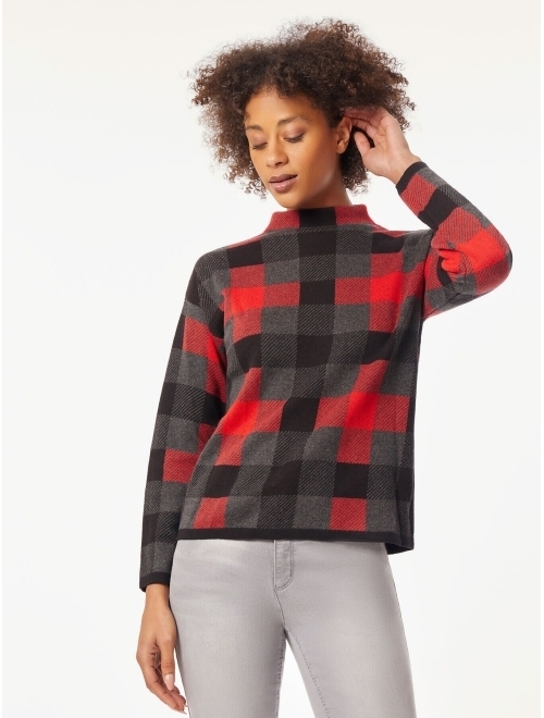 JONES NEW YORK Women's Mock Neck Jacquard Sweater