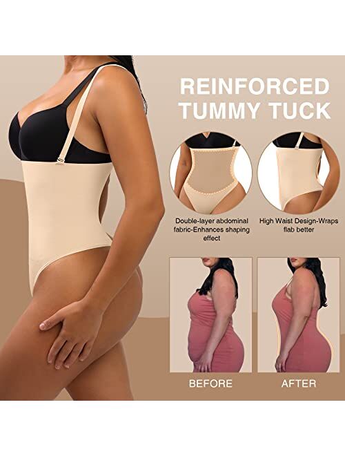 FeelinGirl Thong Shapewear for Women Tummy Control Seamless Body Shaper High Waisted Panties Slimming Underwear