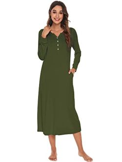 Bamboo Viscose Nightgowns for Women Soft Sleepshirts Long Sleeve Nightshirts Pajamas Sleepwear Loungewear S-XXL